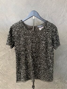 NWT Gryphon Black Sequin Short Sleeve Top